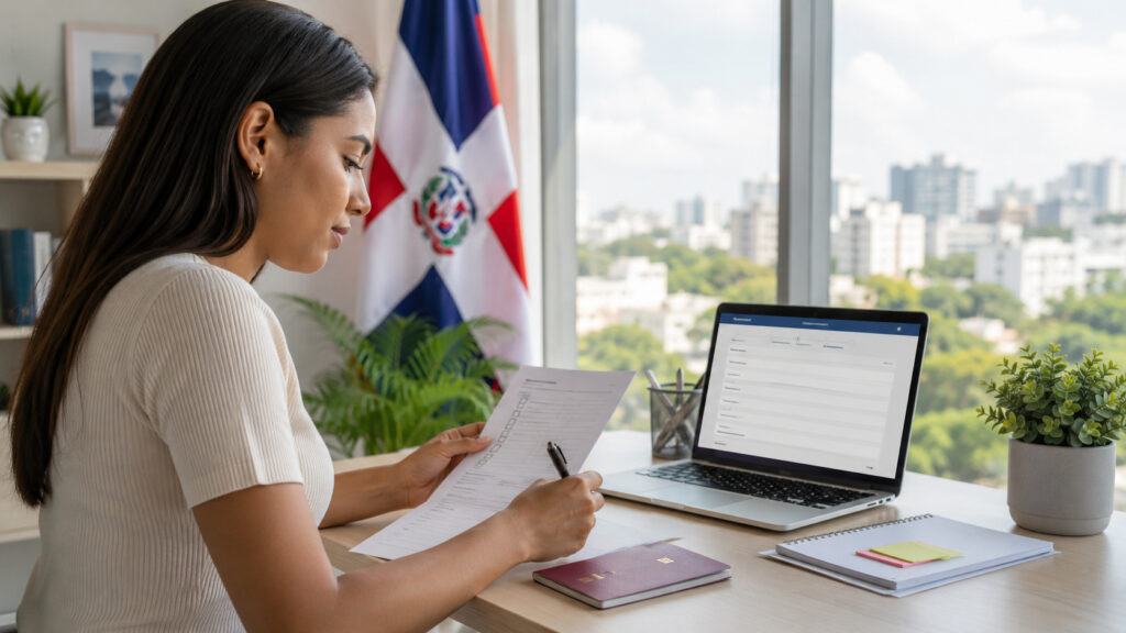 Persona preparando una solicitud de visa americana desde República Dominicana