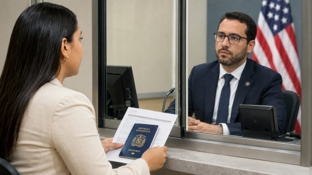 Solicitante dominicana recibiendo una notificación de entrevista de visa