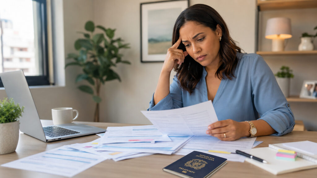 Persona revisando cuidadosamente un formulario de renovación de visa